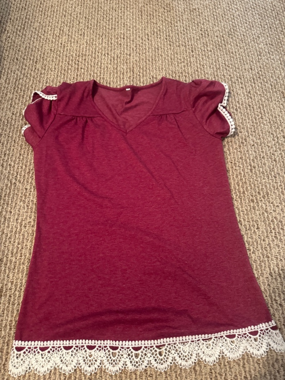 Women's Lace-Hem V-Neck Top - Burgundy